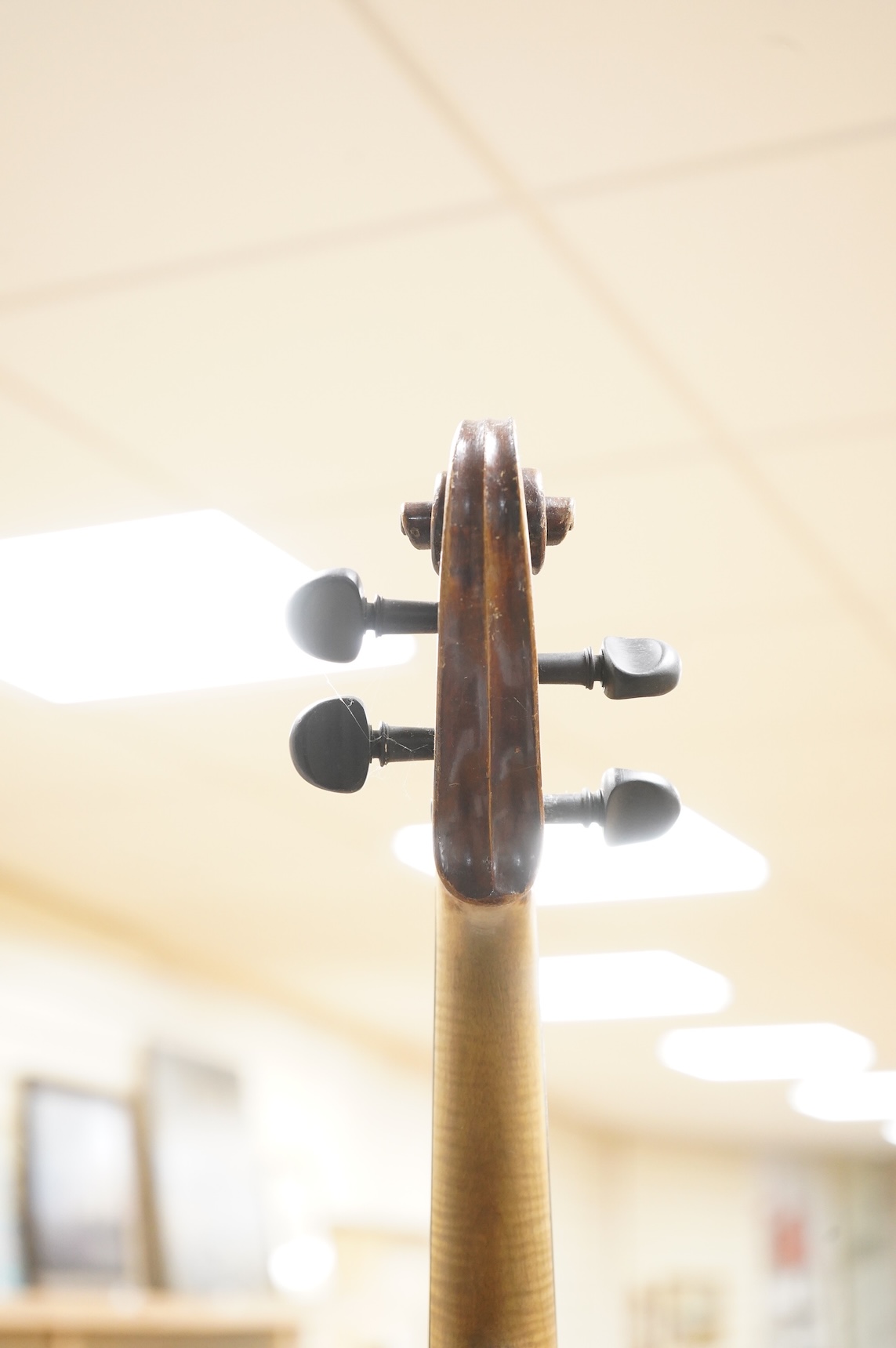 A cased late 19th century German viola, the body 15 3/4”, bearing a label reading Max Lutz 1939
